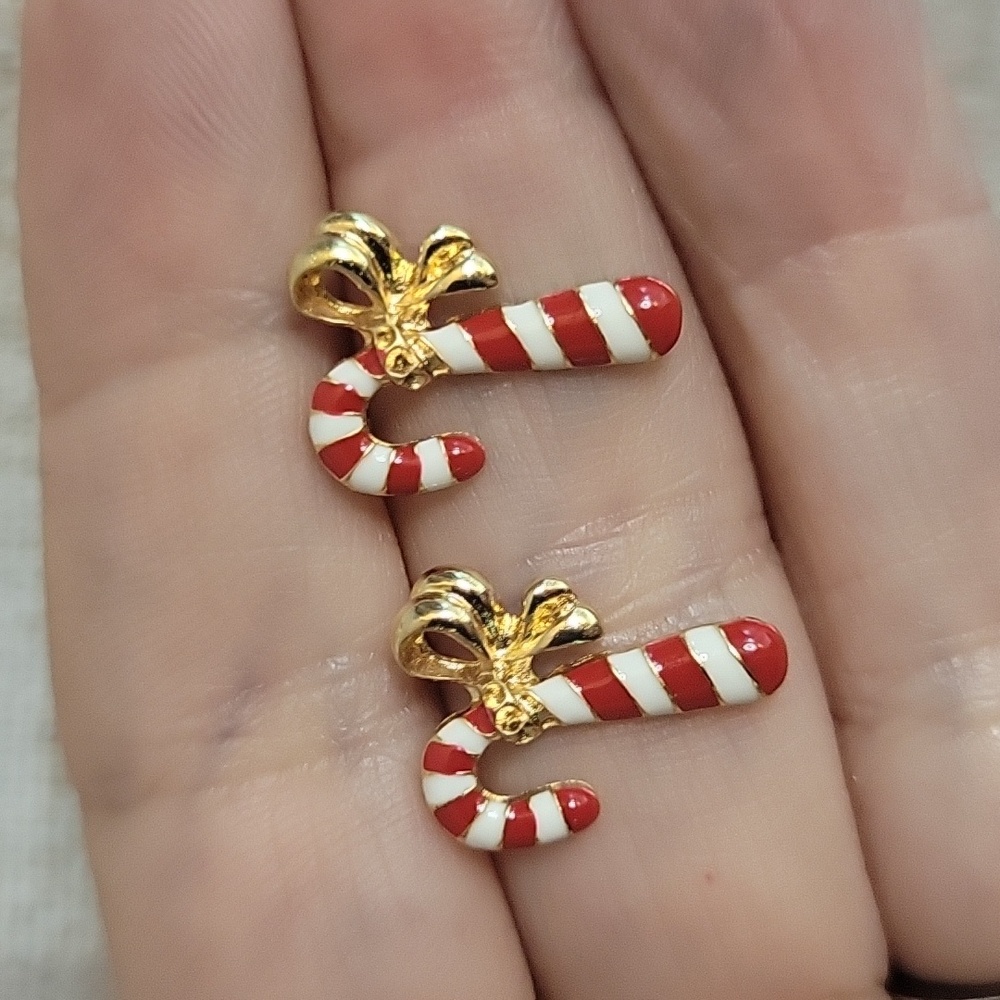 Candy Cane Enamel Stud Earrings